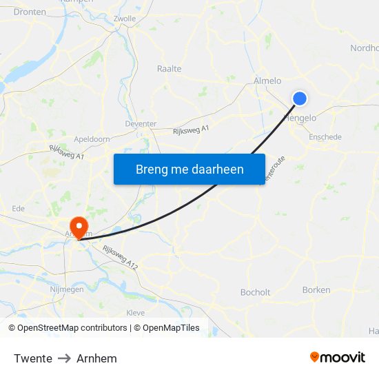 Twente to Arnhem map