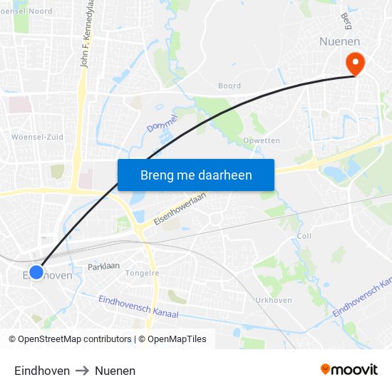 Eindhoven, Nieuwe Emmasingel 10 to Nuenen map