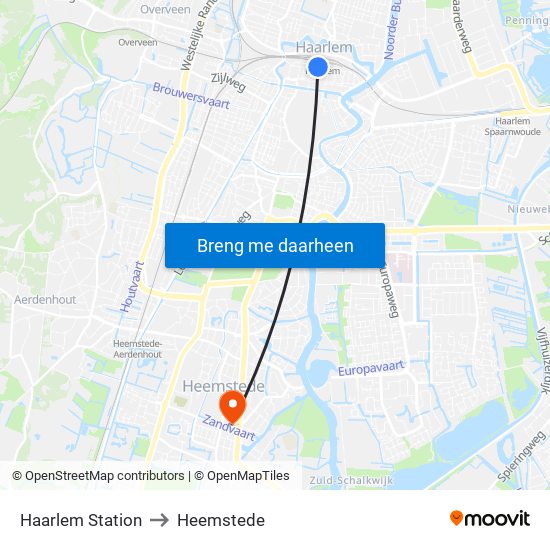 Haarlem Station to Heemstede map