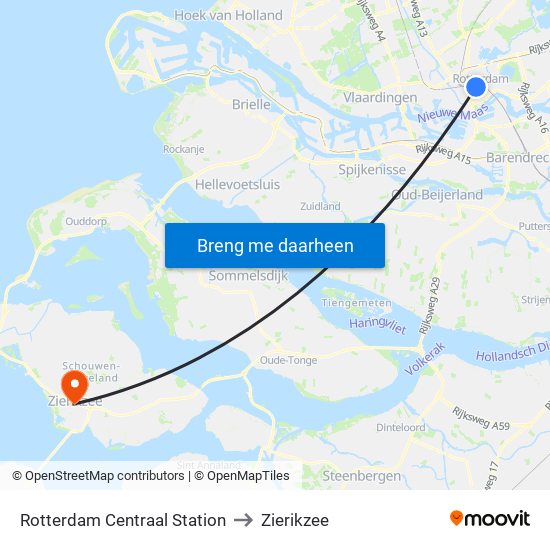 Rotterdam Centraal Station to Zierikzee map