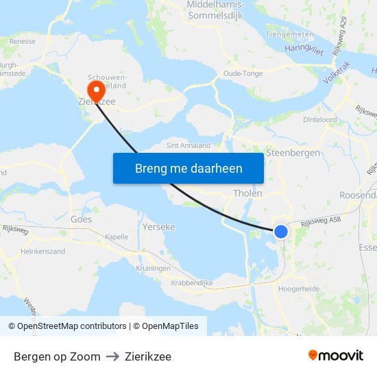 Bergen op Zoom to Zierikzee map