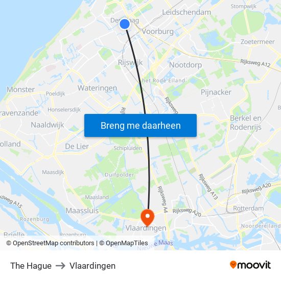 The Hague to Vlaardingen map