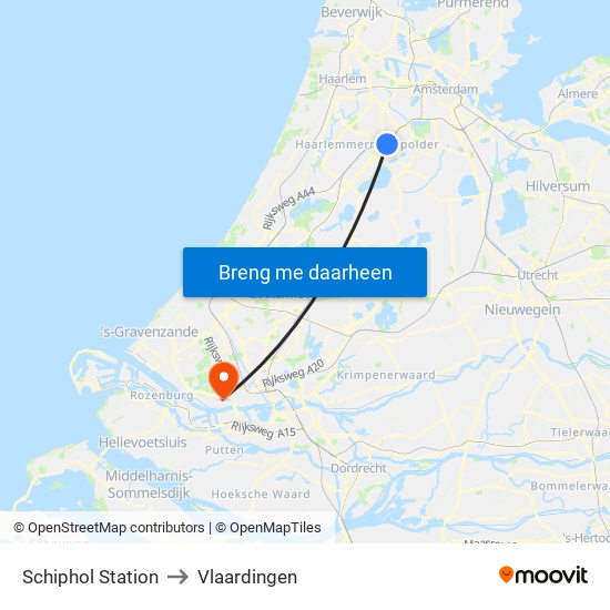 Schiphol Station to Vlaardingen map