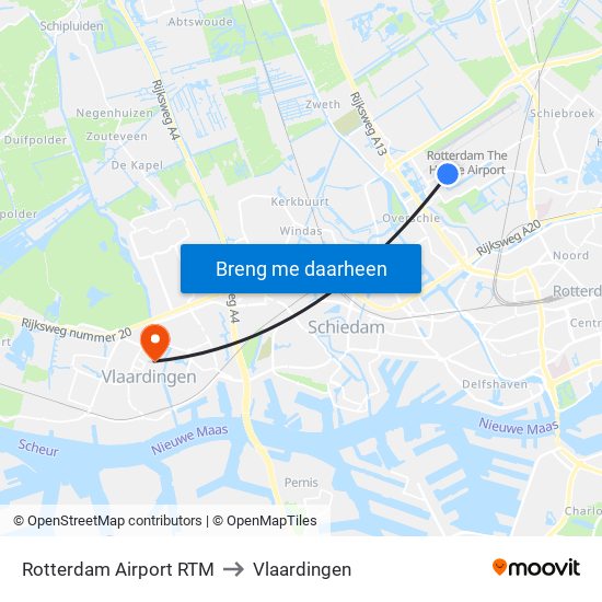 Rotterdam Airport RTM to Vlaardingen map