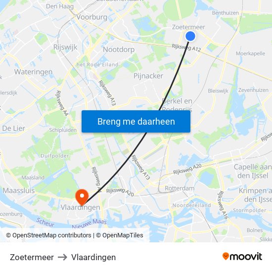 Zoetermeer to Vlaardingen map
