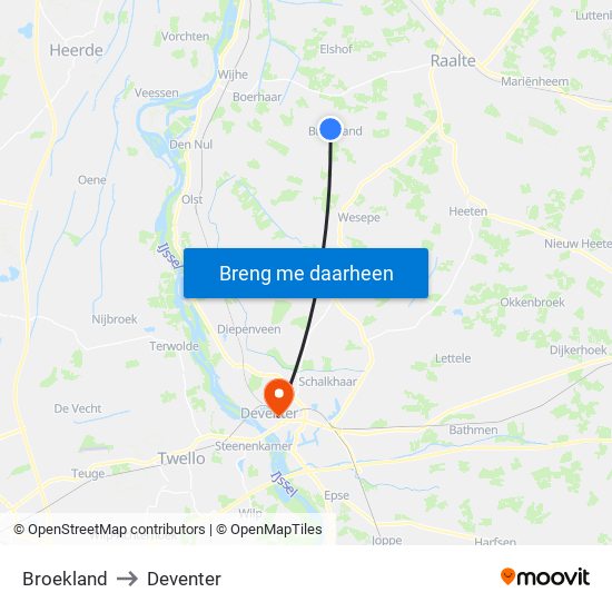 Broekland to Deventer map