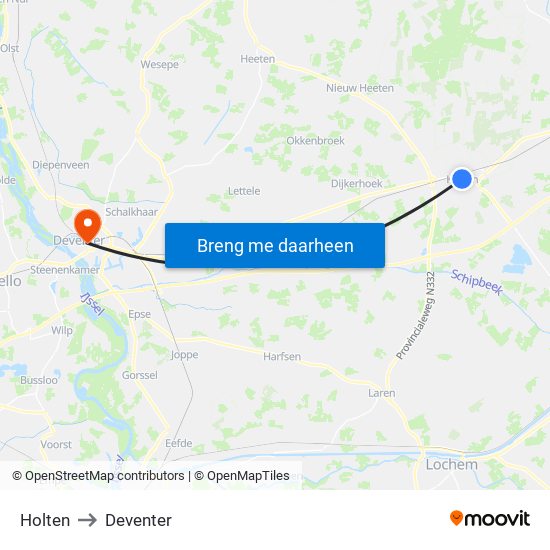 Holten to Deventer map