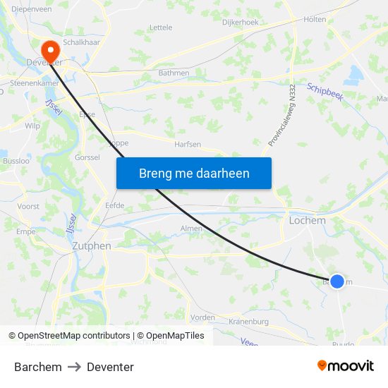 Barchem to Deventer map