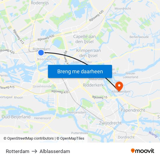 Rotterdam to Alblasserdam map