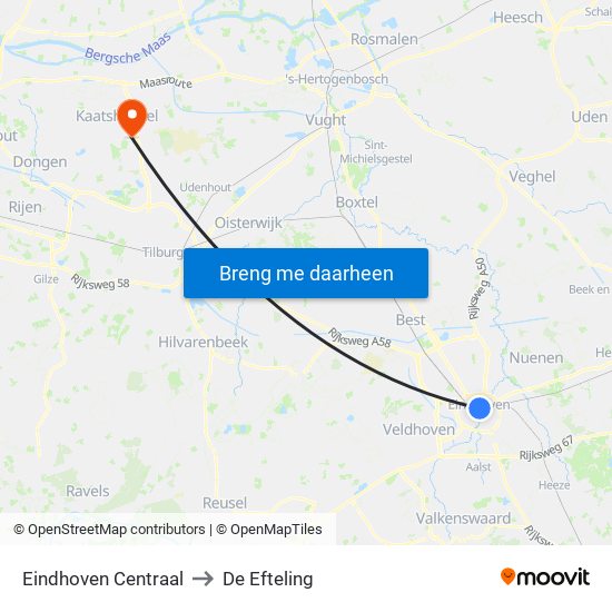 Eindhoven Centraal to De Efteling map