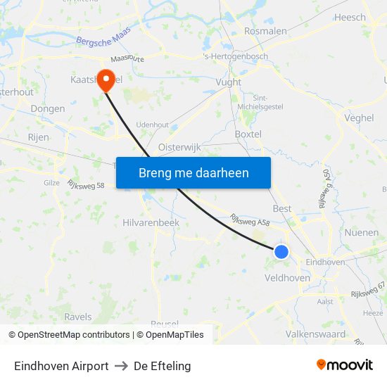 Eindhoven Airport to De Efteling map