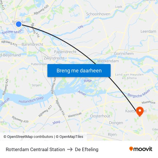 Rotterdam Centraal Station to De Efteling map