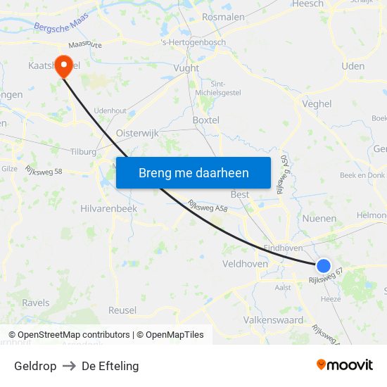 Geldrop to De Efteling map