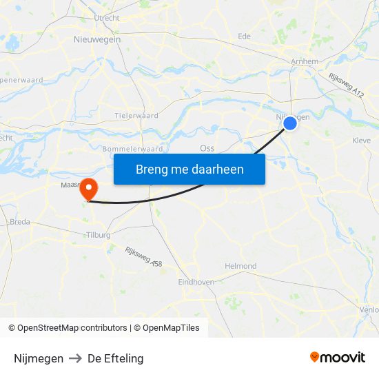 Nijmegen to De Efteling map