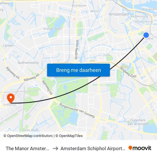 The Manor Amsterdam to Amsterdam Schiphol Airport AMS map