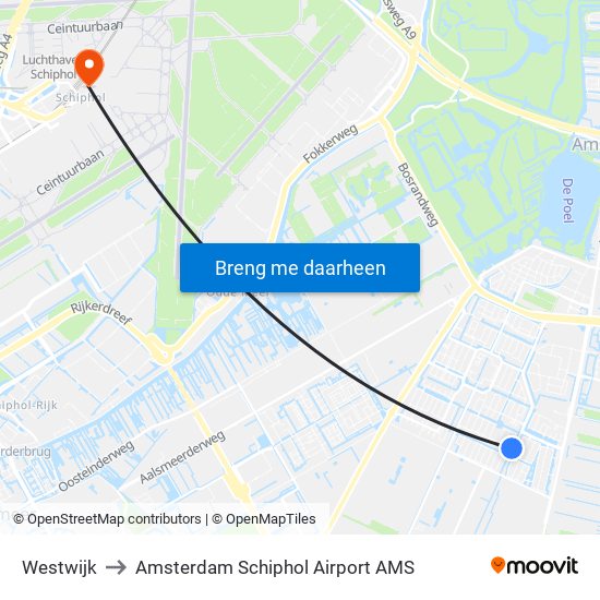 Westwijk to Amsterdam Schiphol Airport AMS map
