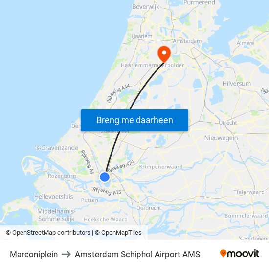 Marconiplein to Amsterdam Schiphol Airport AMS map
