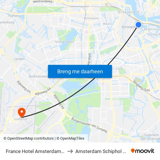France Hotel Amsterdam Netherlands to Amsterdam Schiphol Airport AMS map