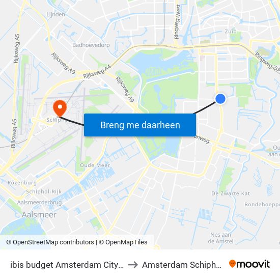 ibis budget Amsterdam City South Amstelveen to Amsterdam Schiphol Airport AMS map