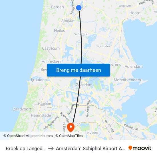 Broek op Langedijk to Amsterdam Schiphol Airport AMS map