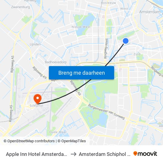 Apple Inn Hotel Amsterdam Netherlands to Amsterdam Schiphol Airport AMS map