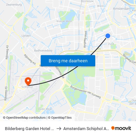 Bilderberg Garden Hotel Amsterdam to Amsterdam Schiphol Airport AMS map