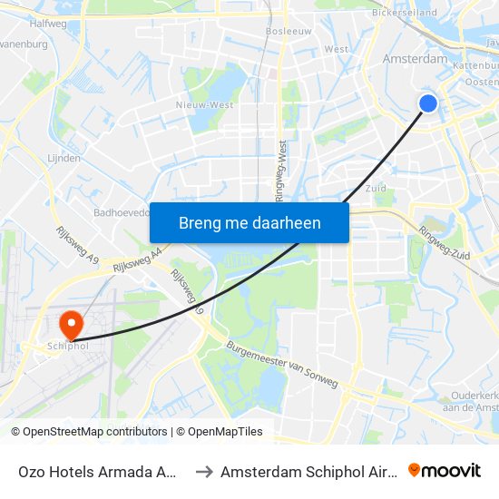 Ozo Hotels Armada Amsterdam to Amsterdam Schiphol Airport AMS map