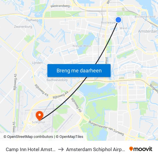Camp Inn Hotel Amsterdam to Amsterdam Schiphol Airport AMS map