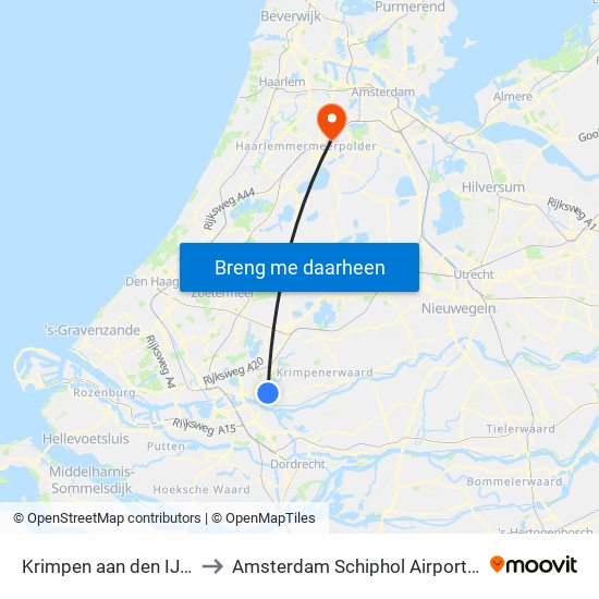 Krimpen aan den IJssel to Amsterdam Schiphol Airport AMS map