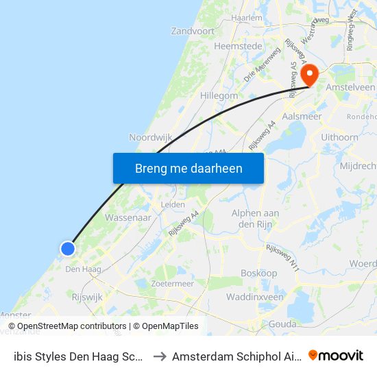 ibis Styles Den Haag Scheveningen to Amsterdam Schiphol Airport AMS map