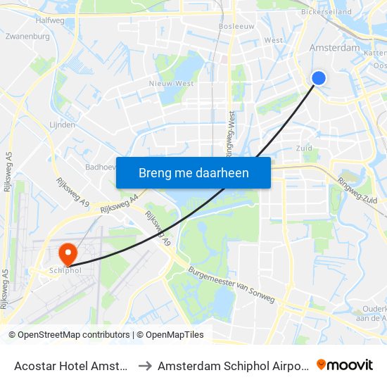 Acostar Hotel Amsterdam to Amsterdam Schiphol Airport AMS map