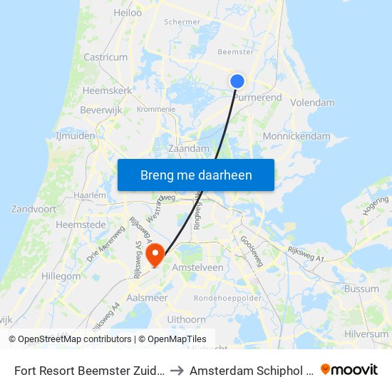 Fort Resort Beemster Zuidoostbeemster to Amsterdam Schiphol Airport AMS map