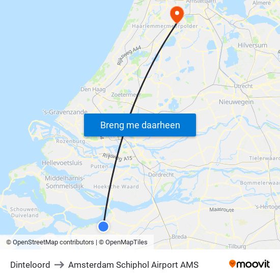 Dinteloord to Amsterdam Schiphol Airport AMS map