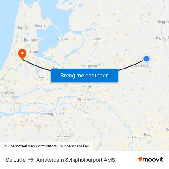 De Lutte to Amsterdam Schiphol Airport AMS map