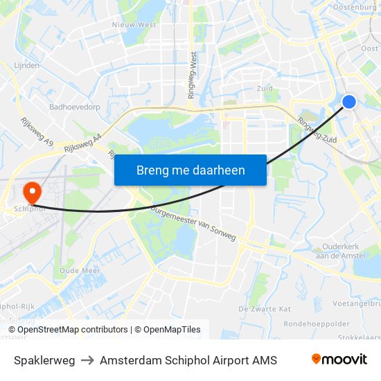 Spaklerweg to Amsterdam Schiphol Airport AMS map