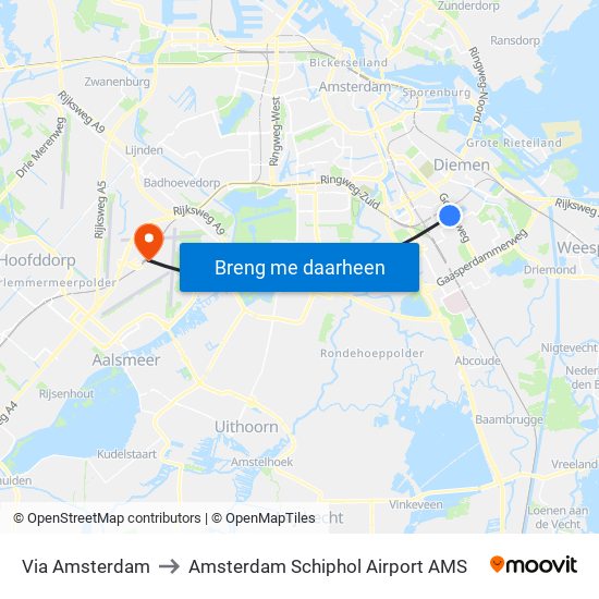 Via Amsterdam to Amsterdam Schiphol Airport AMS map