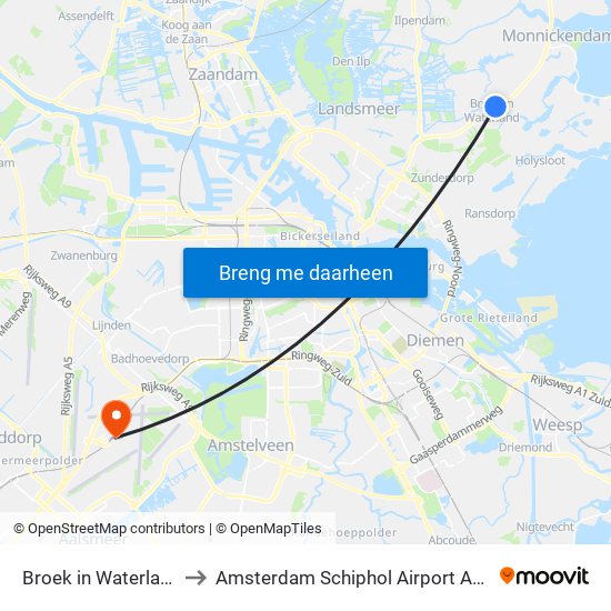 Broek in Waterland to Amsterdam Schiphol Airport AMS map
