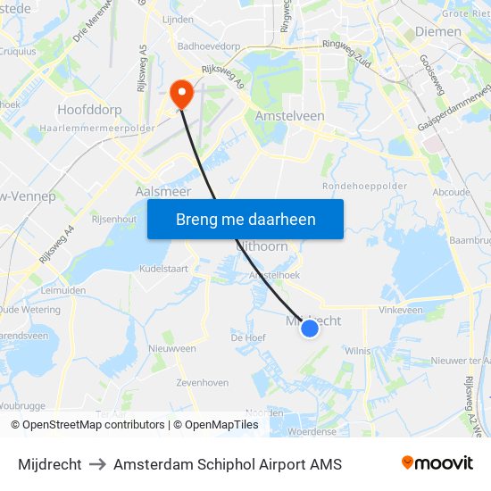 Mijdrecht to Amsterdam Schiphol Airport AMS map
