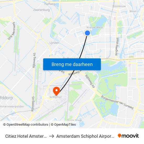 Citiez Hotel Amsterdam to Amsterdam Schiphol Airport AMS map