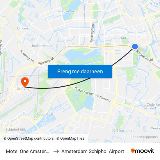 Motel One Amsterdam to Amsterdam Schiphol Airport AMS map