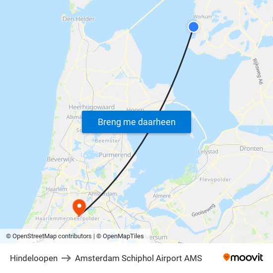 Hindeloopen to Amsterdam Schiphol Airport AMS map