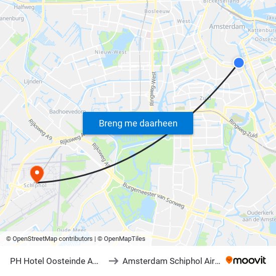 PH Hotel Oosteinde Amsterdam to Amsterdam Schiphol Airport AMS map