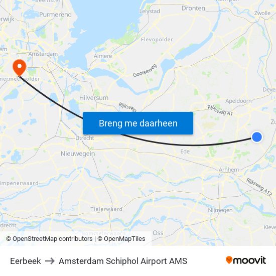 Eerbeek to Amsterdam Schiphol Airport AMS map