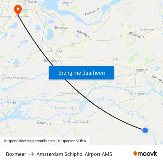 Boxmeer to Amsterdam Schiphol Airport AMS map