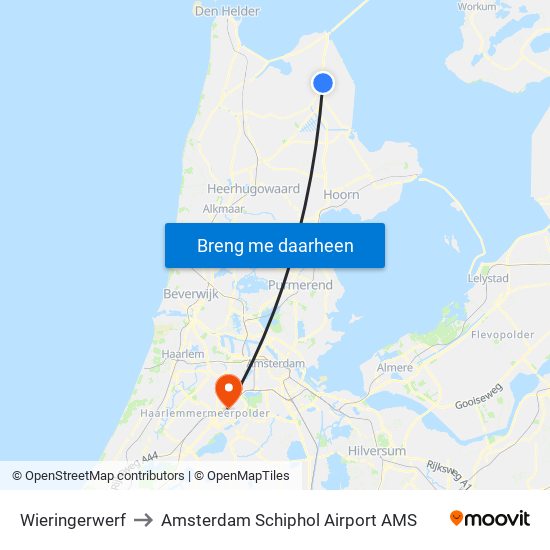 Wieringerwerf to Amsterdam Schiphol Airport AMS map