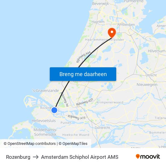 Rozenburg to Amsterdam Schiphol Airport AMS map