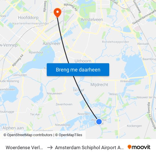 Woerdense Verlaat to Amsterdam Schiphol Airport AMS map