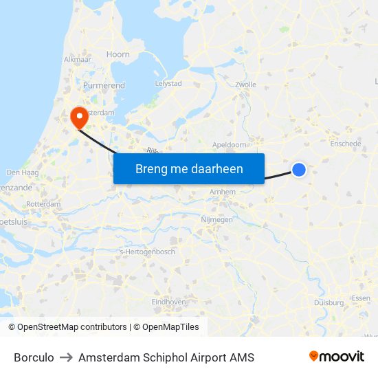 Borculo to Amsterdam Schiphol Airport AMS map