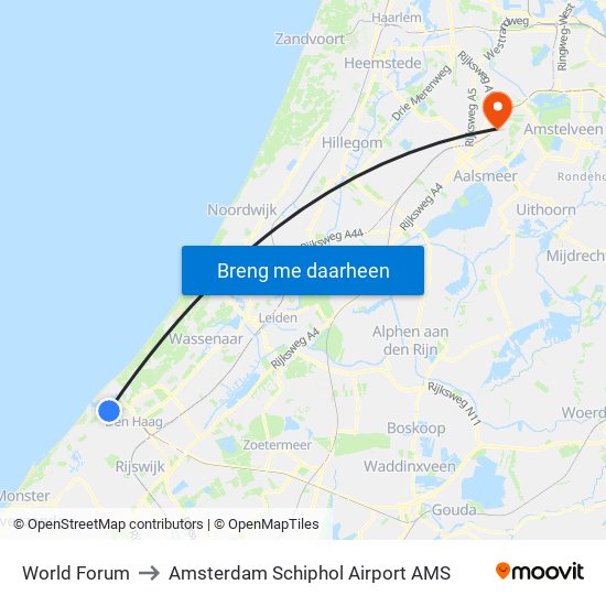 World Forum to Amsterdam Schiphol Airport AMS map
