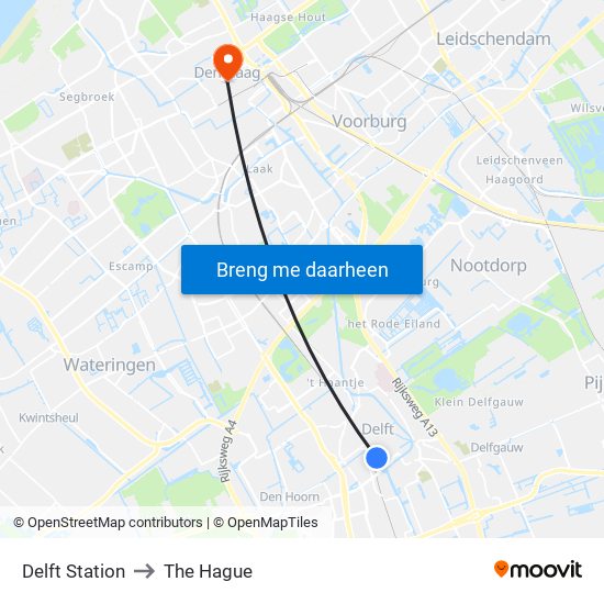 Delft Station to The Hague map